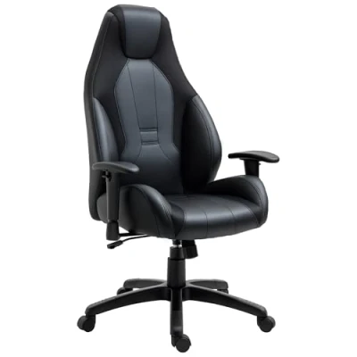Image of Vinsetto High Back Executive Office Chair Mesh &amp; Faux Leather Gaming Gamer with Swivel Wheels, Adjustable Height and Armrest, Black
