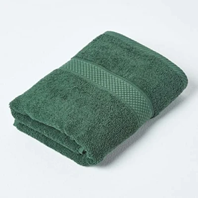 Image of HOMESCAPES Dark Green Turkish Cotton Guest Towel Super Soft Thick &amp; Absorbent 500 GSM Heavy Weight for everyday Luxury