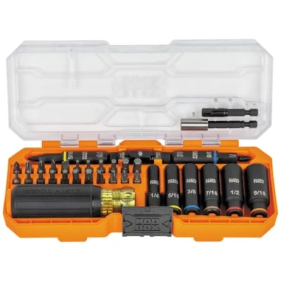 Image of Klein Tools 32502HD KNECT Impact Rated Screwdriver and Socket Set with MODbox Case, 41 Piece, 26 Bits, 6 Deep Well Sockets, Accessories, Handle