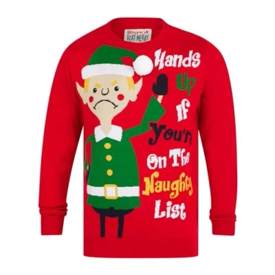 Image of Tokyo Laundry Merry Christmas Men&#039;s &#039;Hands Up&#039; Novelty Knitted Crew Neck Xmas Jumper
