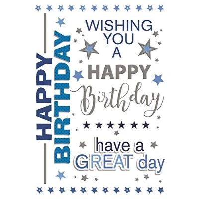 Image of Open Male Birthday Card Blue Writing and Star with Silver Foil 7.75&quot; x 5.25&quot;