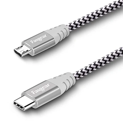 Image of Fasgear USB C to Micro Cable [2M] Nylon Braided Type Cord Compatible with Galaxy S7/S7, HTC One/10 and More (6ft, Gray)