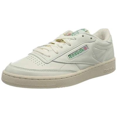 Image of Reebok Classic CLUB C 85 Vintage Trainers, Size: 4.5, Chalk/paperwhite/glen green Leather and textile