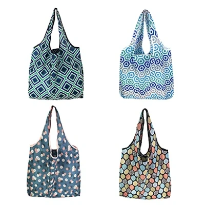Image of Kytpyi Reusable Shopping Bag, 4pcs Eco Friendly Bag Washable Bags Foldable Tote Collapsible Grocery Polyester for Daily Use Travel Take Out Storage