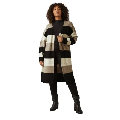 Image of EVANS Curve Natural Colourblock Stripe Cardigan Women&#039;s Plus Size Brown