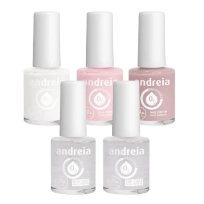 Image of Andreia Halal Breathable Nail Polish Collection Water Permeable Glossy Set Vegan &amp; Cruelty Free 3 Best Sellers plus Base and Top Coat 52.5ml