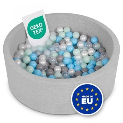 Image of Selonis Soft Ball Pit Pool 90X30cm/300 Balls Round For Baby Toddler Foam, Light Grey:Pearl/Gris/Transparent/Babyblue/Mint