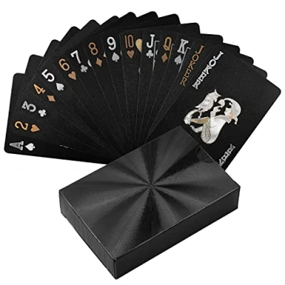 Image of LEEFE Cool Plastic Playing Cards, Black Gold Deck of Waterproof Pack Poker Cards with Gift Box, Use for Party and Game