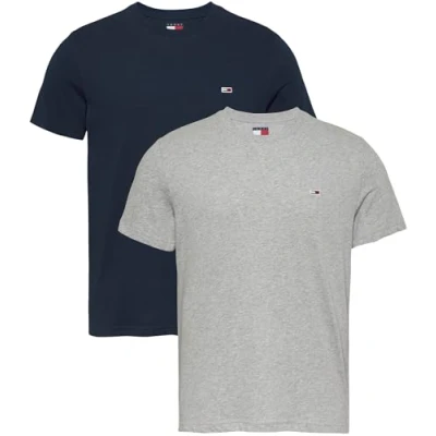 Image of Tommy Jeans 2 PACK Basic Tshirt, Men&#039;s, Size: 46, Grey/dark night navy