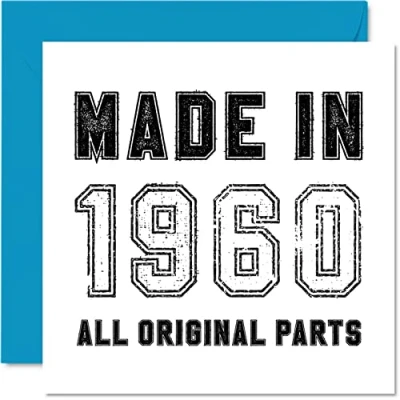 Image of 64th Birthday Card for Men Women Him Her Made in 1960 All Original Parts Funny Sixty Four Fourth Grandad Nan Grandma Mum Dad, 145mm x Humour Greeting Cards