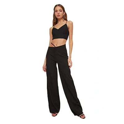 Image of Trendyol Women Glam Normal Waist Straight Leg Trousers Schwarz