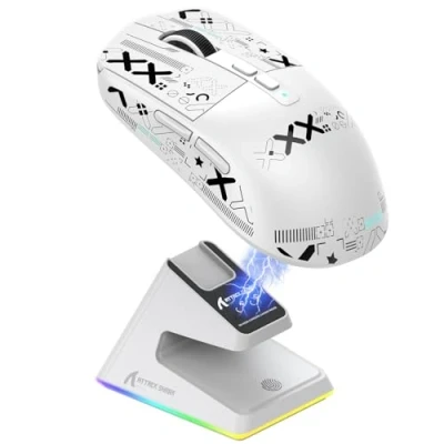 Image of ATTACK SHARK X6 49g SUPERLIGHT Mouse with Magnetic Charging Dock, PixArt PAW3395 Gaming Sensor, BT/2.4G Wireless/Wired Tape, 26000 DPI, X3 Upgrade Mice for Win11/Xbox/PS/Mac (White)