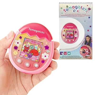 Image of TAMAGOTCHI 42901 Bandai Pix The Next Generation of Virtual Reality Pet with Camera, Games and Collectable Characters Floral, Pink