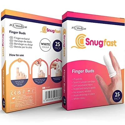 Image of Pack of 25 Snugfast White Finger Cots Buddies Tubular Bandage Dressings