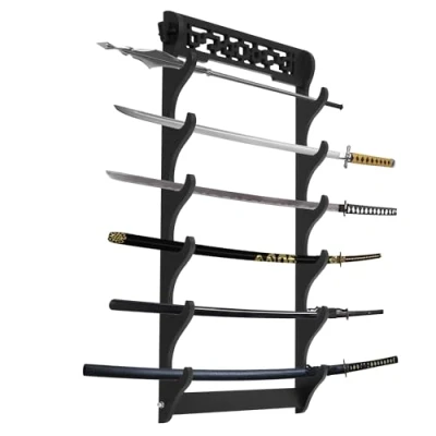 Image of 6 Tier Sword Holder Wall Mount Samurai Stand Display Katana Wakizashi Tanto Hanger Rack for and Standard Swords