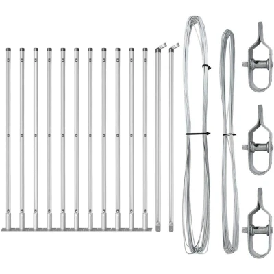Image of vidaXL Fence Posts with Base Plates 13 pcs Ø32mm 110cm Galvanised Steel