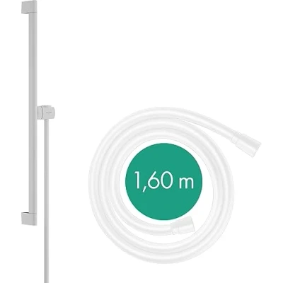 Image of hansgrohe 24402700 Unica S Puro 65 cm mit Easy Slide Handbrausehalter und Isiflex Brauseschlauch 160 Mattweiß Shower Rail, matt White, Brausestange 65cm