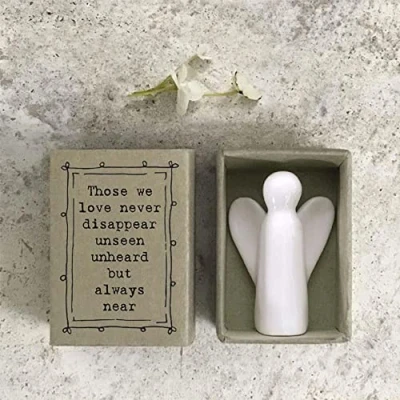 Image of East of India Porcelain Matchbox Angel, Those We Love Don&#039;t Disappear Sentimental Words, Family Keepsake Gift, Keepsake, Thinking You Gift