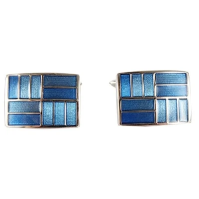 Image of David Van Hagen Mens 2 Tone Rectangle Cufflinks Blue
