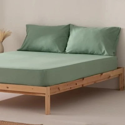 Image of GAMUSI Fitted Bed Sheet 80 x 200 30 cm, 100% Cotton, Breathable, Adjustable, Aqua Colour
