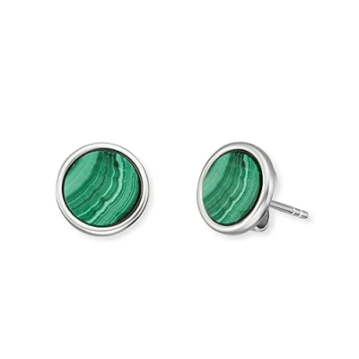 Image of Engelsrufer Women&#039;s Creole Earrings Made of Sterling Silver Powerstone Pendant Buckle Nickel Free, Durchmesser 10 mm, Silver, malachite