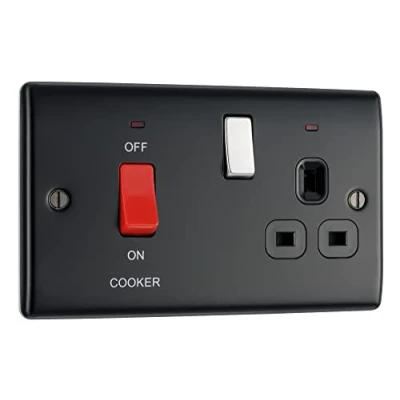 Image of BG Electrical Double Pole Cooker Control Unit with Single Socket and Power Indicator, 45 Amp, Black Nickel