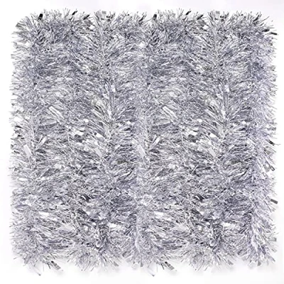 Image of Ponsey Christmas Tinsel Garland, 12M Xmas Chunky Garland For Tree Hanging Supplies Party Indoor Outdoor Table Ceiling Decorations(Silver)