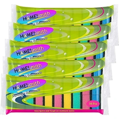 Image of HOMESmith Pack of 50 Sponge Scourer Washing Up Colourful Sponges
