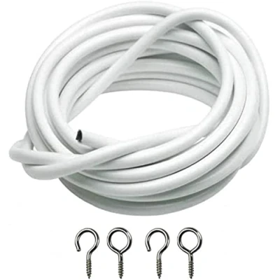 Image of Net Curtain Wire Various Lengths with Screw Hooks and Eyes White Cable Window (2m)