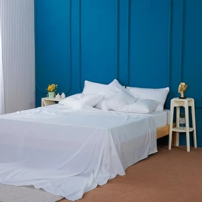 Image of Sheet Story Bamboo Double Size Flat 400 Thread Count, Soft and Cooling Bed Hypoallergenic Silky White Only