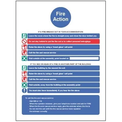 Image of fire Signs Action notice for housing with communal alarm and simultaneous evacuation strategy Self Adhesive Vinyl