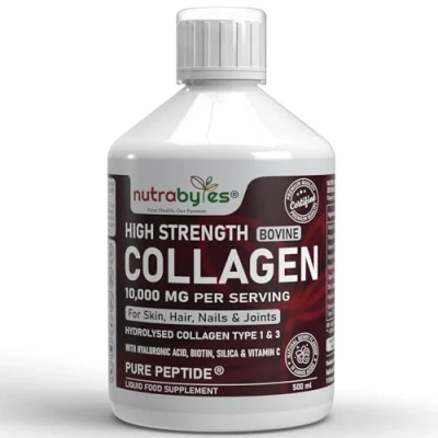 Image of Collagen Liquid 10000mg, Hydrolysed Peptides Hyaluronic Acid, Biotin, Silica, Vitamin C, B12 Healthy Skin, Hair, Nails, Joints, Muscles Grass Fed Bovine for Women &amp; Men