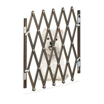 Image of Relaxdays Safety Gate, Dog Barrier, Width Extendable up to 96 cm, 48.5 60 cm high, Bamboo &amp; Iron, Stairs Doors, Brown