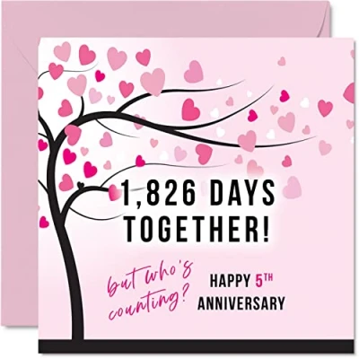Image of Funny Wooden Anniversary Card for Wife or Husband 1826 Days Together I Love You Gifts, Happy 5th Wedding Cards Partner, 145mm x Greeting Fifth Anniversaries