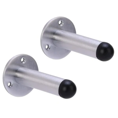 Image of HANDLEZONE® 2 Pack 75mm / 3 inch Projecting Skirting Or Wall Mounted Door Stop, Rubber Buffer Stopper Satin Chrome