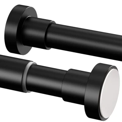 Image of 1 Piece Shower Curtain Poles, Rod Stainless Steel Pole,Extendable Poles no Drilling for Cabinet,Wardrobe,Windows,Curtains(70 120cm,φ25mm，Black）