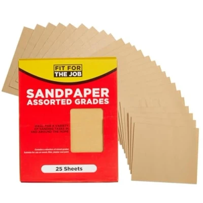 Image of Fit For The Job 25 Large A4 Size Sheets Sandpaper Assorted Grades Sanding Wood,Furniture,Metal,Plaster Home Improvement, Decorating &amp; More 6x Fine, 10x Medium, 9x Coarse 11x9 inch (230x280mm)