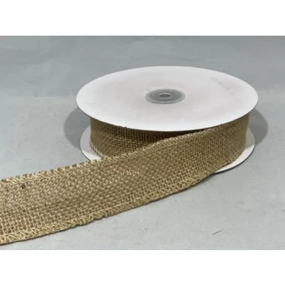 Image of 2 metres X 38mm ECO Hessian Style Wired Ribbon Natural Christmas 3.8cm