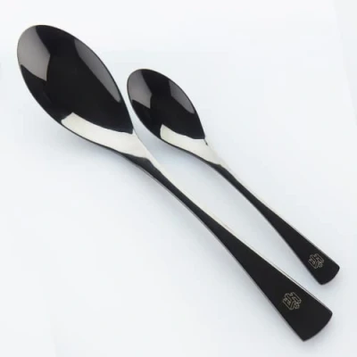 Image of Chef Frank Haasnoot Plating Spoons Rocher Spoon Set Black 2 pcs of Quenelle Culinary Tools Utensils Large &amp; Small Kit Food Styling Pastry Cooking