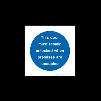 Image of This door must remain unlocked Plastic Sign with double sided fixing tape (FPR17) Fire Exit, Gangway, Emergency, Route