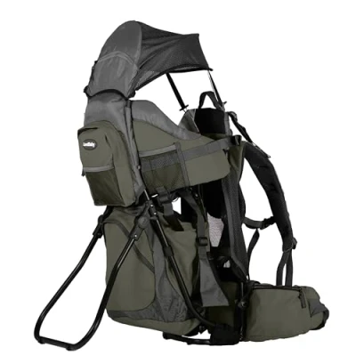 Image of Luvdbaby Toddler Carrier Backpack Comfortable Baby Hiking Child System Nappy Change Pad, Rain+Sun Hood (Army Green/Grey)