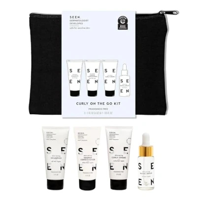 Image of SEEN Curly On The Go Kit, Fragrance Free Non Comedogenic &amp; Safe for Sensitive Skin Sulfate Free, Curl Defining Styling Hair Bundle Anti Frizz Heat Protectant