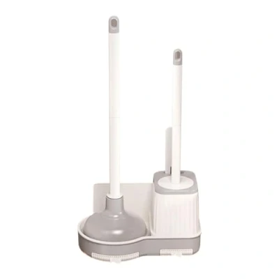 Image of Toilet Brush And Plunger Set With Holder For Bowl Cleaning Loo Scrubber Combo Bathroom