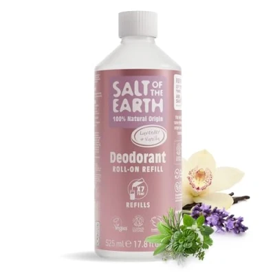 Image of Salt of the Earth Natural Deodorant Roll On Refill by Earth, Lavender &amp; Vanilla Vegan, Long Lasting Protection, Leaping Bunny Approved, Made in UK 525ml