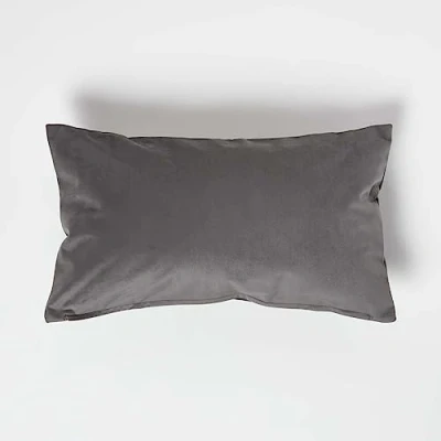 Image of HOMESCAPES Grey Velvet Cushion 30 x 50 cm Super Soft Scatter Bolster with Microfibre Pad Insert Included Rectangular Accent Throw Pillow for Sofa or Bed