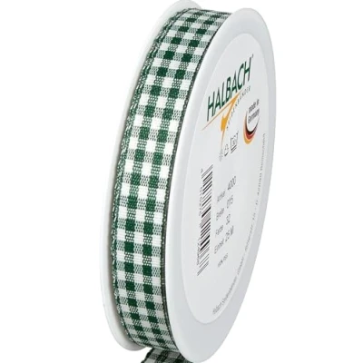 Image of Halbach Seidenbänder Vichy 15mm Dark Green Checked Ribbon for Gift Wrapping Celebration