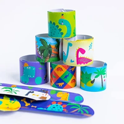 Image of Toyseum 30 x Dinosaur Slap Bands for Party Bags Fillers, Ideal Your Boys and Girls Themed Bags, Multi Pack Snap Bands, of (10 Unique Designs)