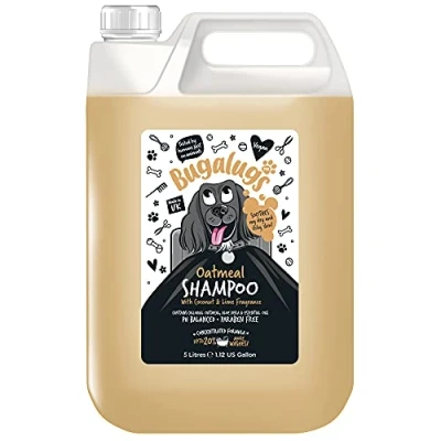 Image of BUGALUGS oatmeal &amp; Aloe Vera dog shampoo grooming products for smelly dogs with fragrance, puppy shampoo, professional Vegan pet conditioner (5 Litre)