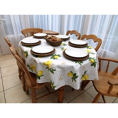 Image of 55x78&quot; (1.4x2.0M) OVAL PVC/VINYL TABLECLOTH LEMONS 6 SEATER