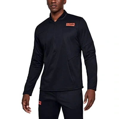 Image of Under Armour Men Gametime Fleece 1/2 Zip Warm up Top Black/Beta Red, Large